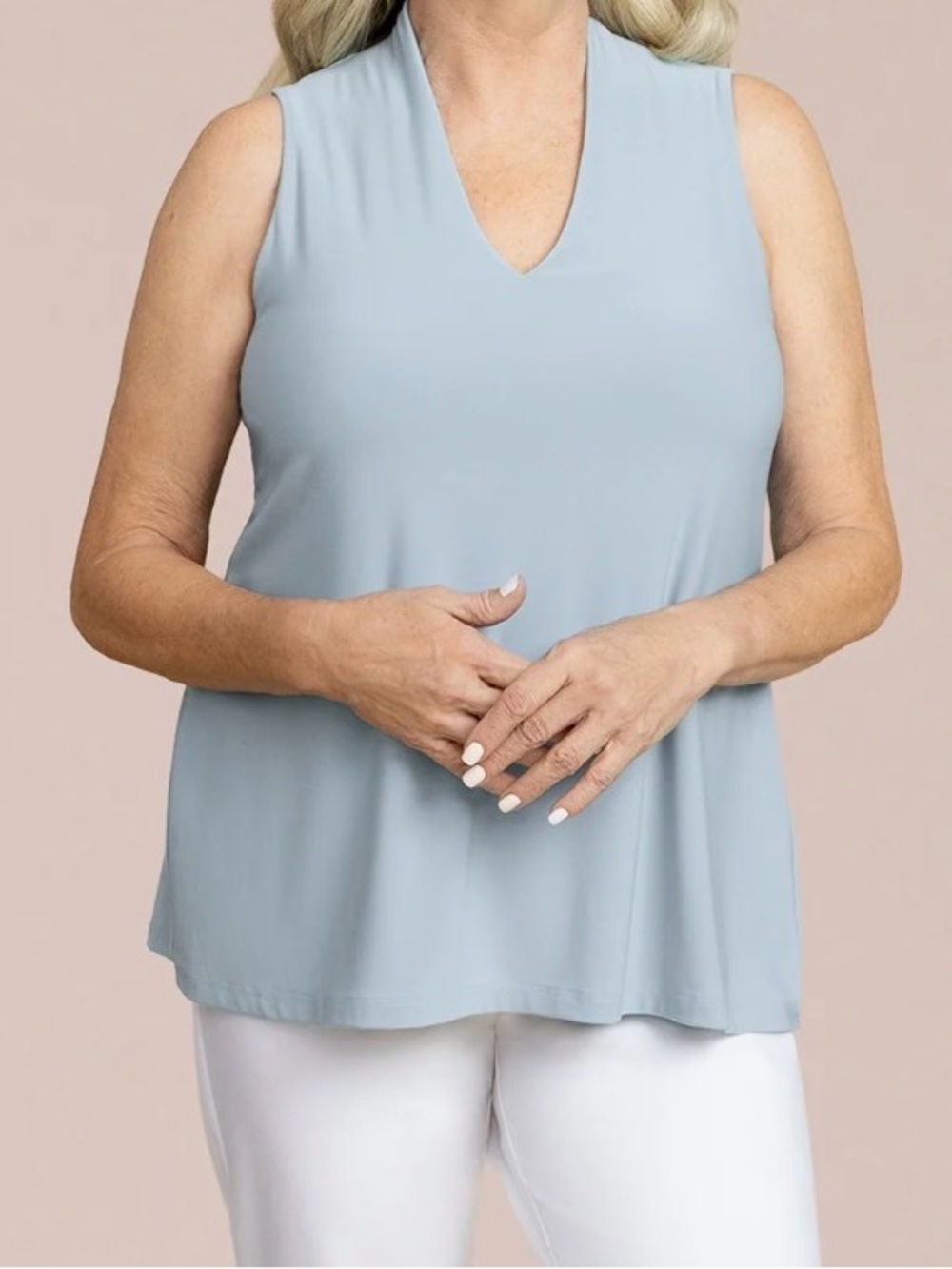 Sympli Deep V Trapeze Tank - V-Neck Sleeveless Top in Stone Blue - NWT - Size 10